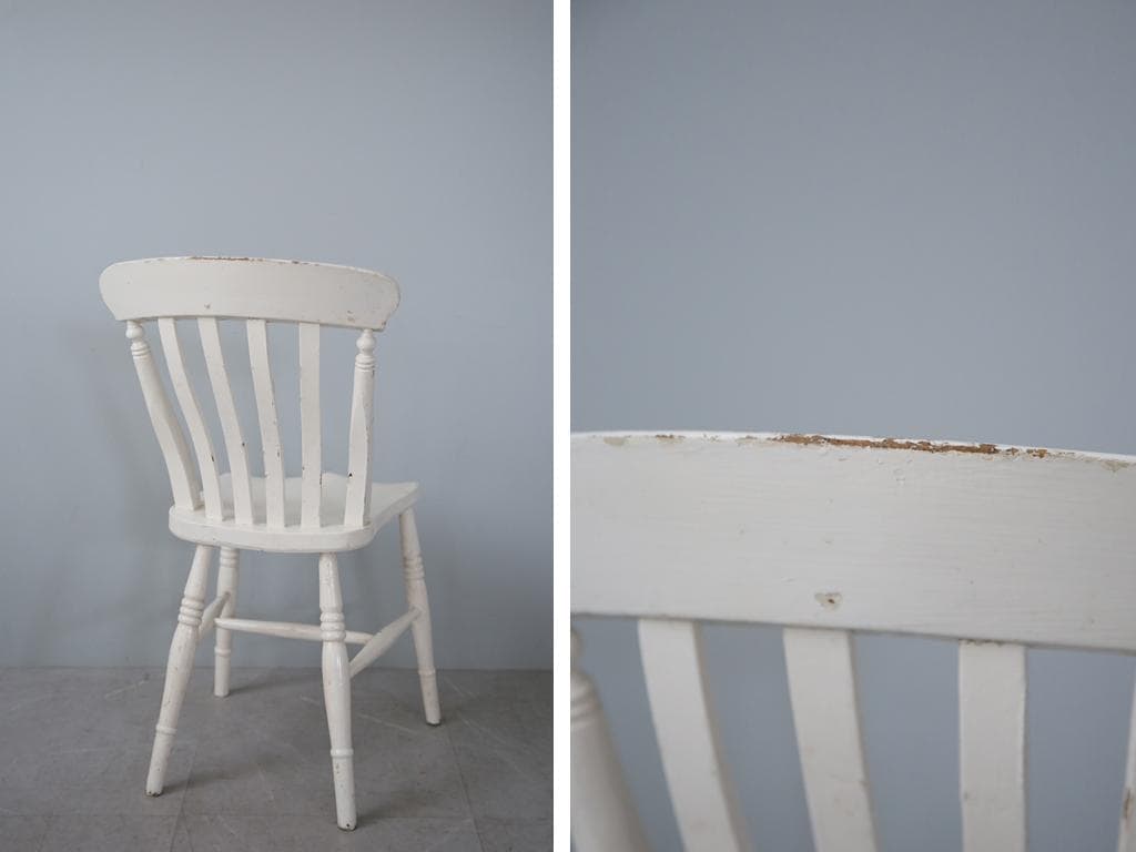 英国アンティーク白色ペイントのキッチンチェア/木製ダイニングイス(89-319)