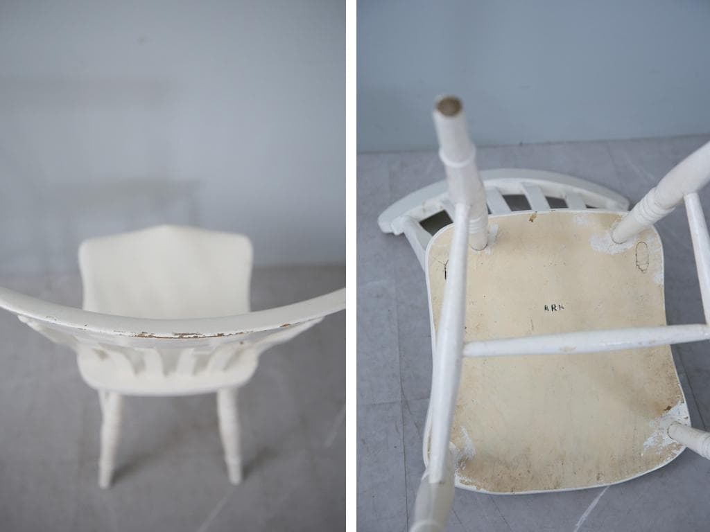 英国アンティーク白色ペイントのキッチンチェア/木製ダイニングイス(89-319)