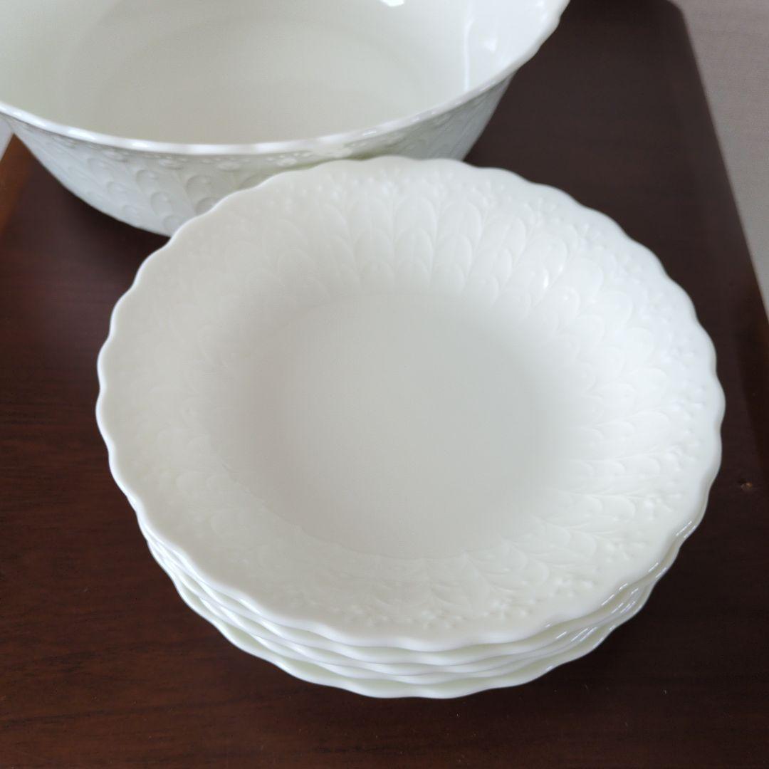 【未使用】NARUMI ボーンチャイナ シルキーホワイト ボウル＆小皿5枚セット
