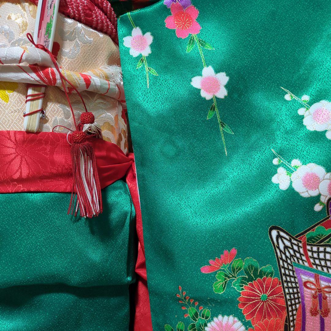 七五三　７歳　四つ身着物　御所車　鼓　 だらり帯　フルセット