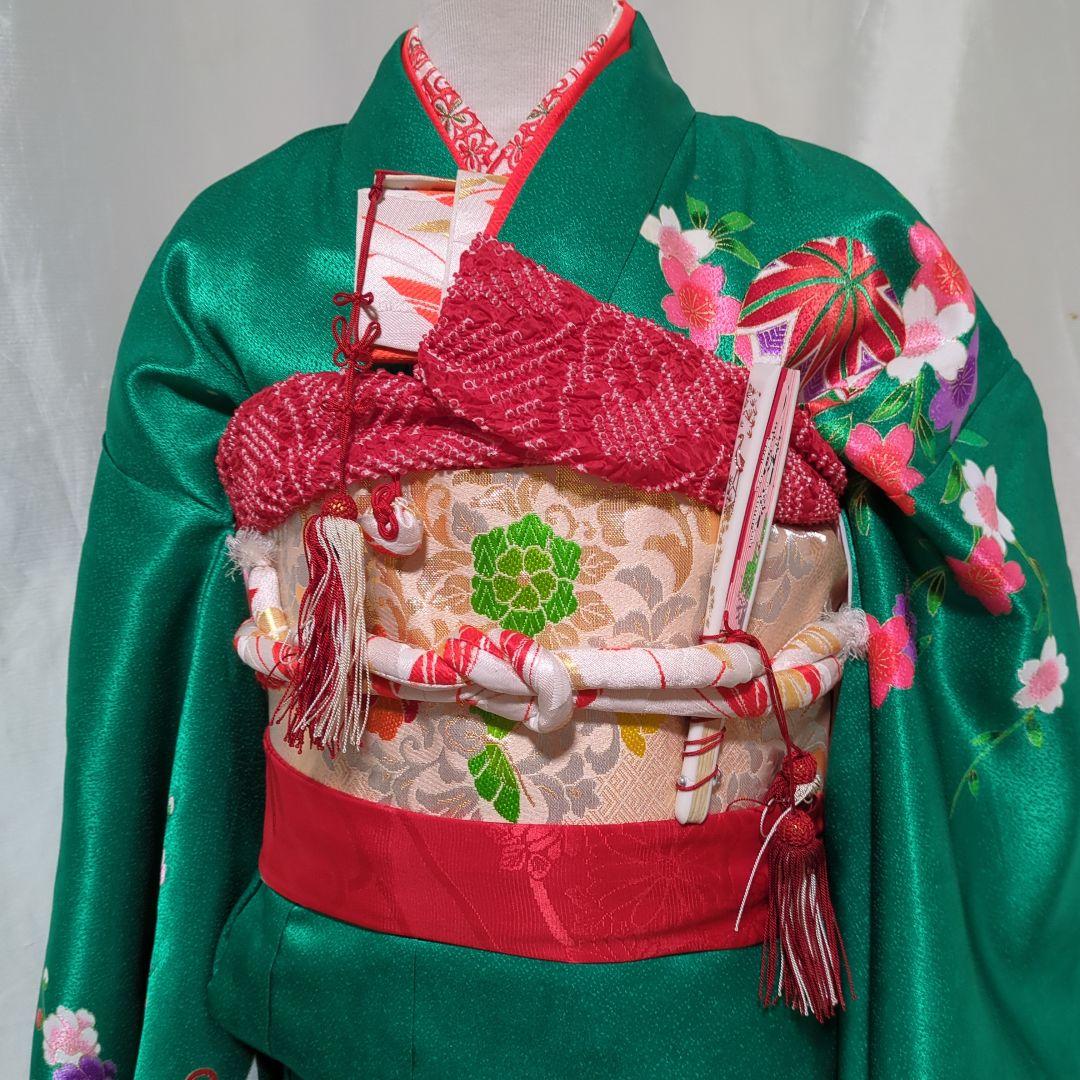 七五三　７歳　四つ身着物　御所車　鼓　 だらり帯　フルセット