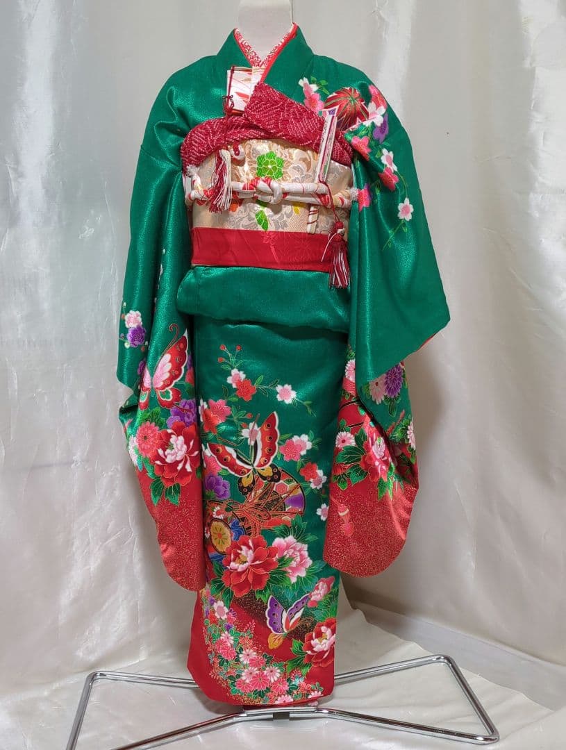 七五三　７歳　四つ身着物　御所車　鼓　 だらり帯　フルセット