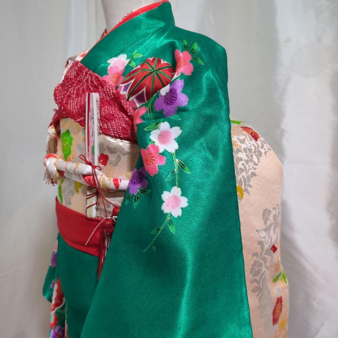 七五三　７歳　四つ身着物　御所車　鼓　 だらり帯　フルセット