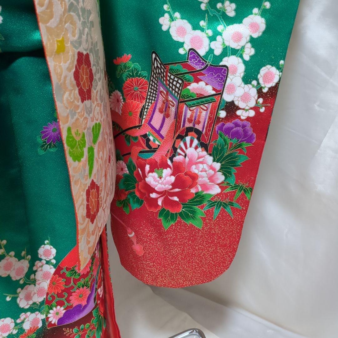 七五三　７歳　四つ身着物　御所車　鼓　 だらり帯　フルセット