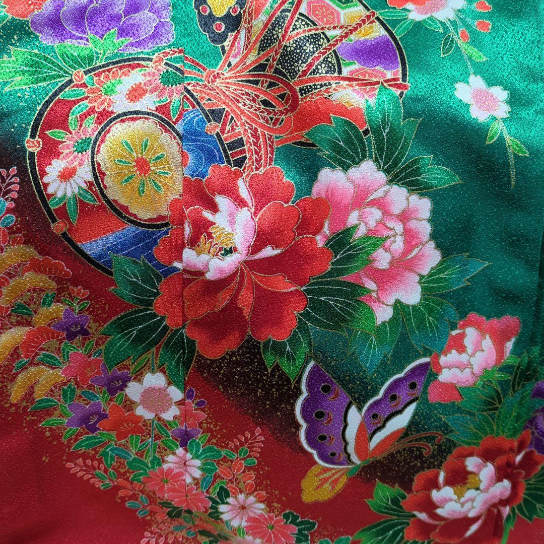 七五三　７歳　四つ身着物　御所車　鼓　 だらり帯　フルセット