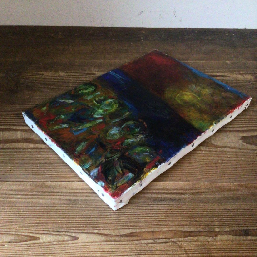 No4335油彩画　長縄えい子　F4号「浜の盆踊り」2006年　額なし　送料無料