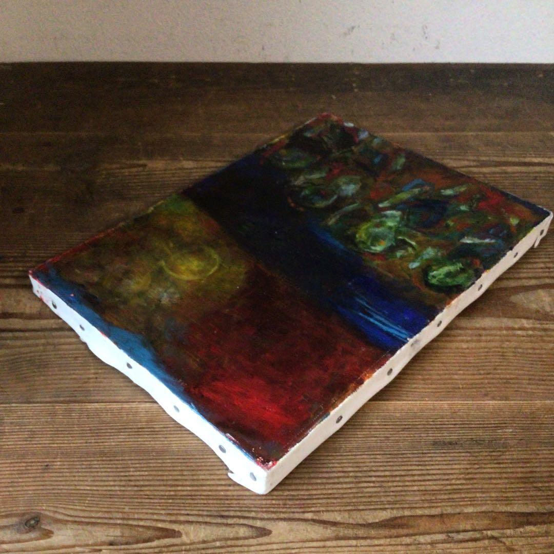 No4335油彩画　長縄えい子　F4号「浜の盆踊り」2006年　額なし　送料無料