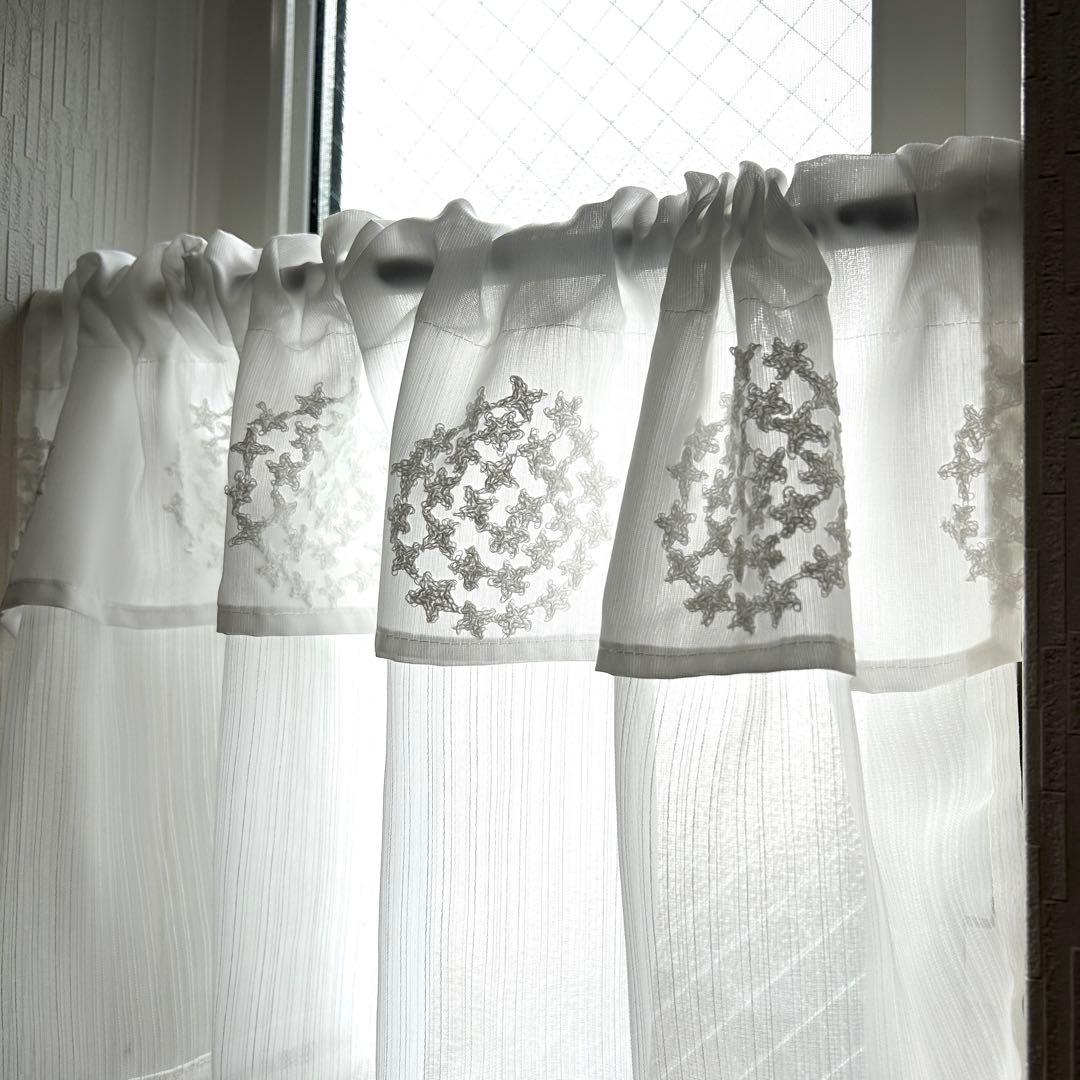 【tsuki専用】フリル付レースカフェカーテン　北欧風　花柄　かわいい　綺麗