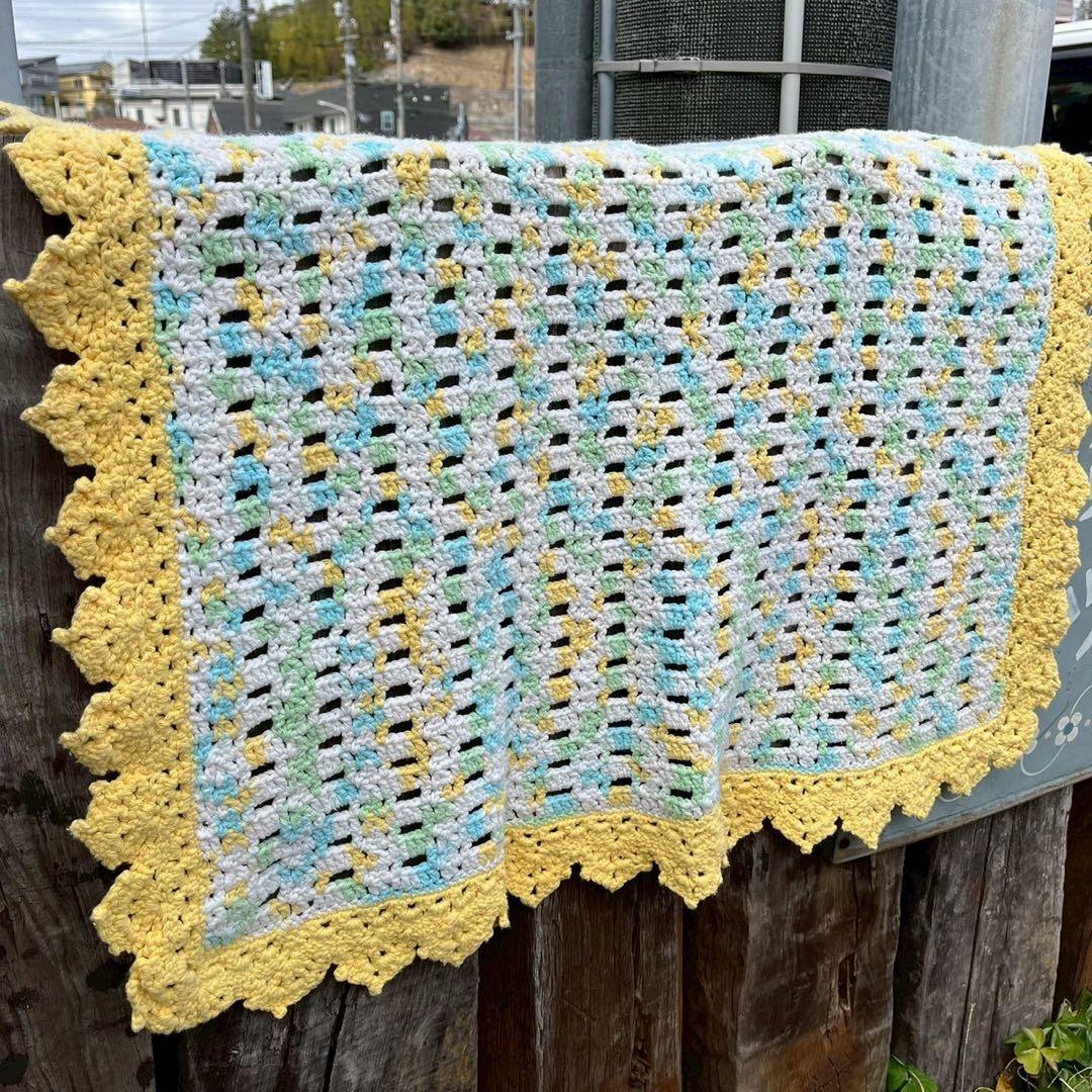 【USA vintage】グラニーブランケット　パステルカラー　コットン毛糸