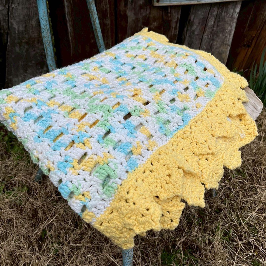 【USA vintage】グラニーブランケット　パステルカラー　コットン毛糸