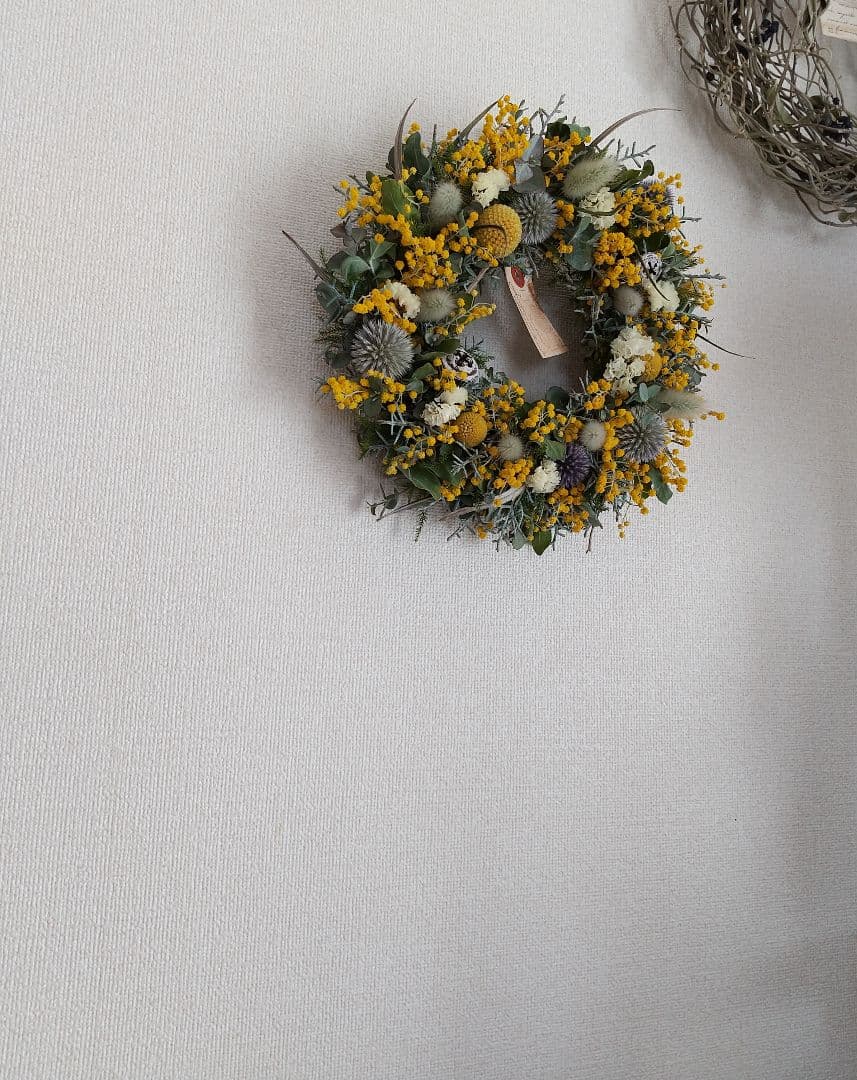 真珠葉アカシアと丸いお花のナチュラルリース