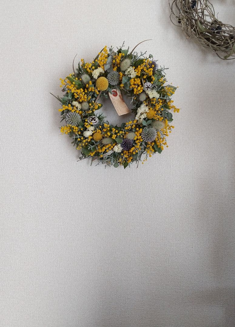 真珠葉アカシアと丸いお花のナチュラルリース