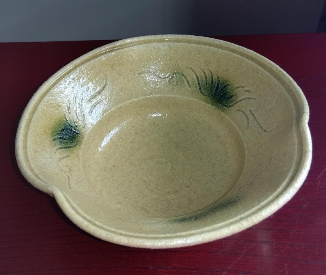 大嶋久興　美濃焼の名工　【子の日窯】　黄瀬戸「油揚げ手」希少三方捻り向付け逸品