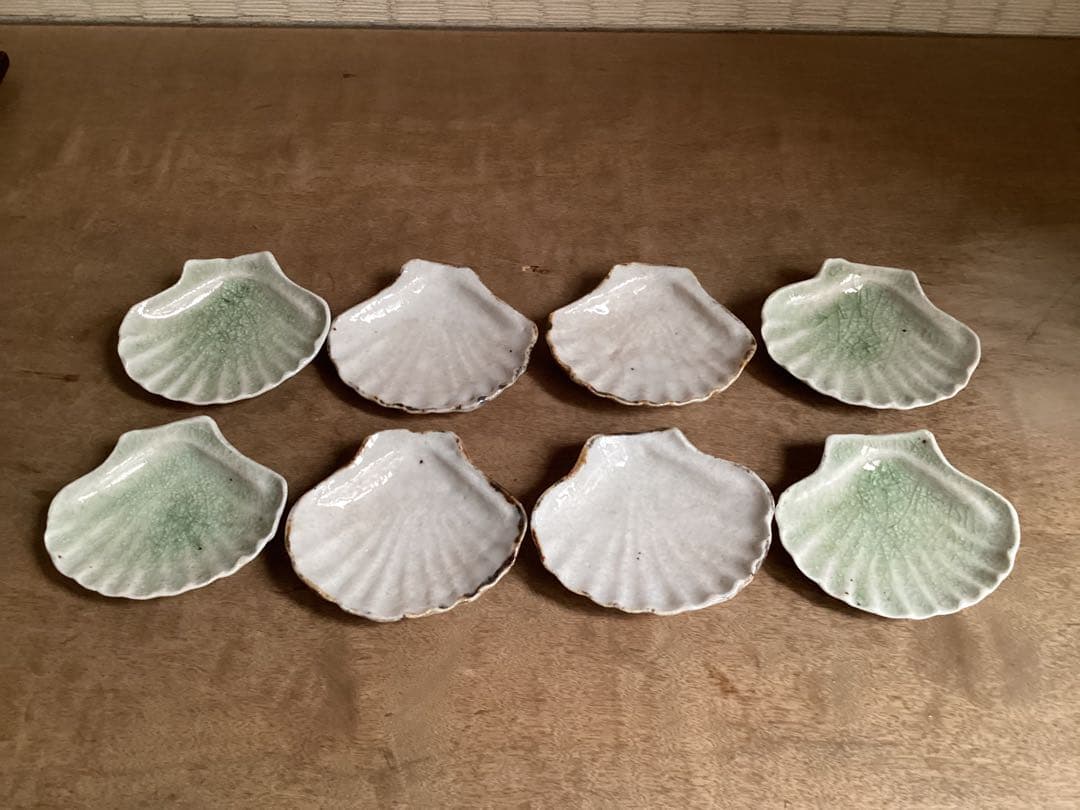 【極美品】伊賀焼、志野焼帆立小皿　4＋4枚の8枚セット 箱無し