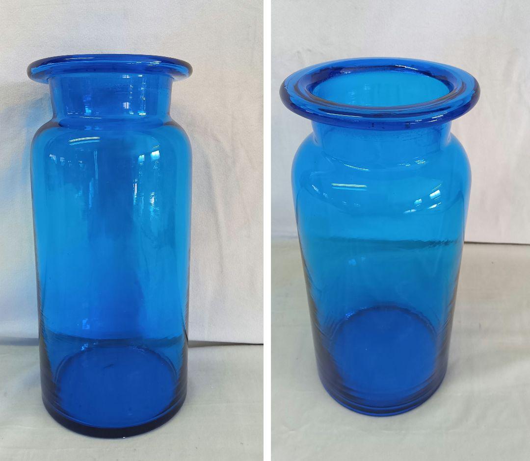 千代田硝子　蓋付ガラスキャニスター　フラワーベース　レトロ　アンティーク瓶　赤青