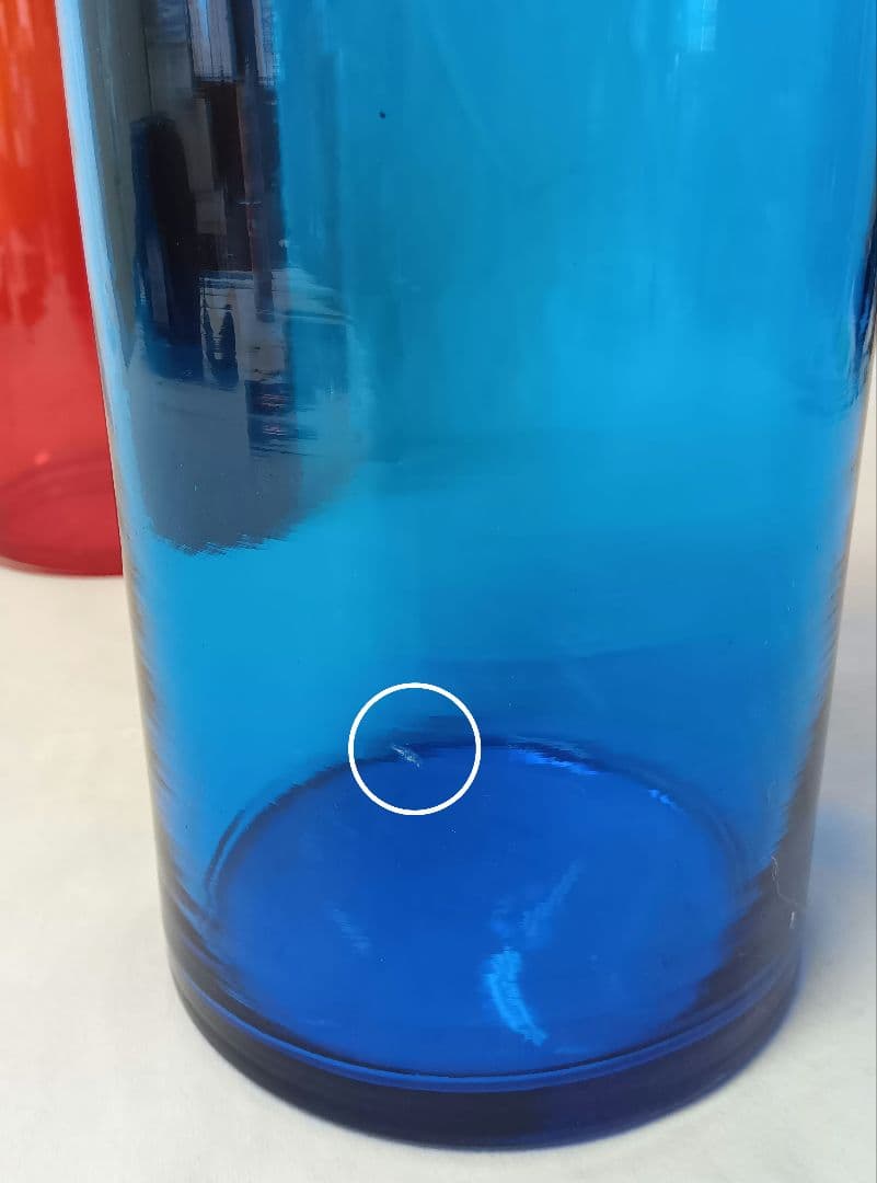 千代田硝子　蓋付ガラスキャニスター　フラワーベース　レトロ　アンティーク瓶　赤青