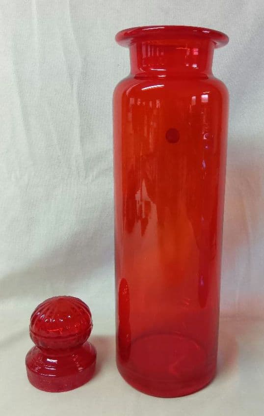 千代田硝子　蓋付ガラスキャニスター　フラワーベース　レトロ　アンティーク瓶　赤青