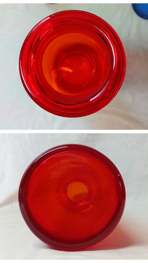 千代田硝子　蓋付ガラスキャニスター　フラワーベース　レトロ　アンティーク瓶　赤青