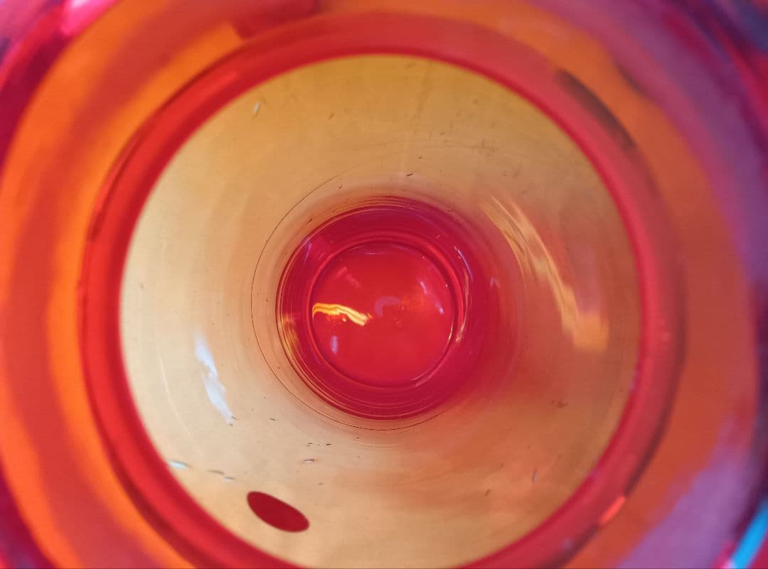 千代田硝子　蓋付ガラスキャニスター　フラワーベース　レトロ　アンティーク瓶　赤青