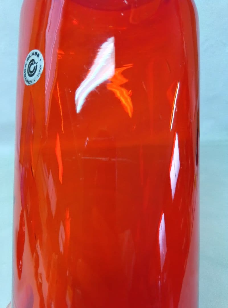 千代田硝子　蓋付ガラスキャニスター　フラワーベース　レトロ　アンティーク瓶　赤青