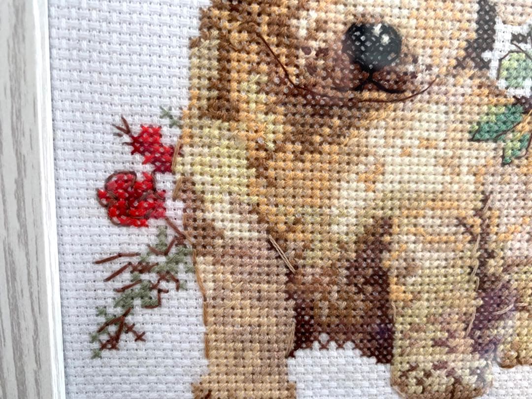 子犬　クロスステッチ完成品　刺繍　インテリア　ハンドメイド　犬
