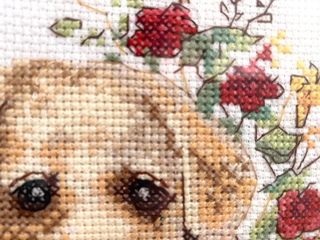 子犬　クロスステッチ完成品　刺繍　インテリア　ハンドメイド　犬