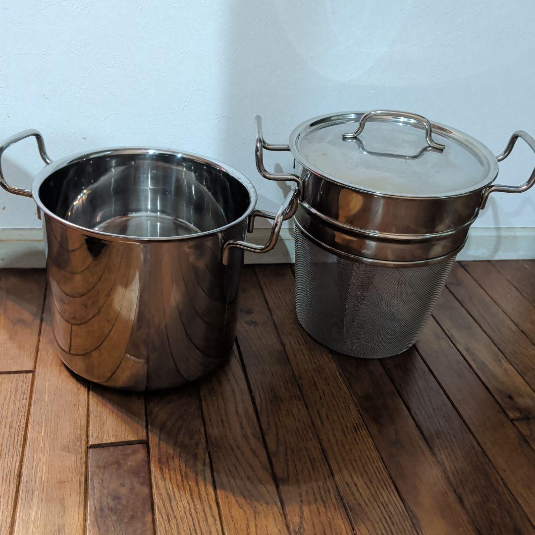 ステンレス 両手鍋 蓋・ストレーナー付き