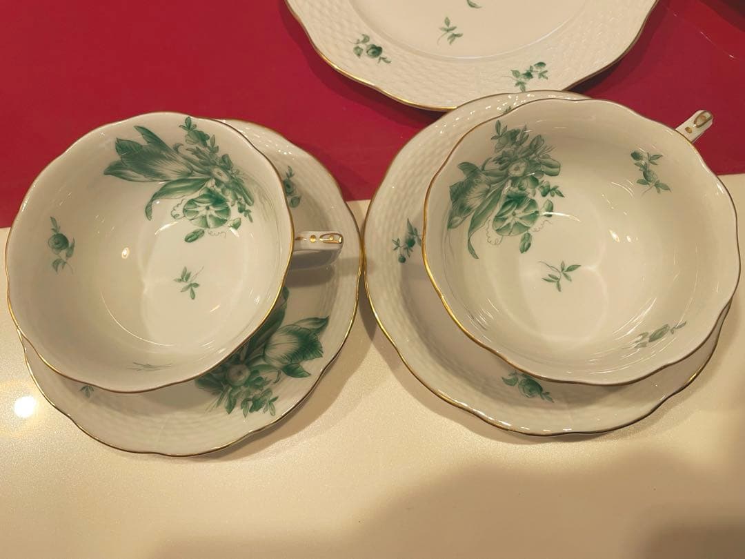 ヘレンド アポニーグリーン カップ＆ソーサー プレート セット 箱付き 美品