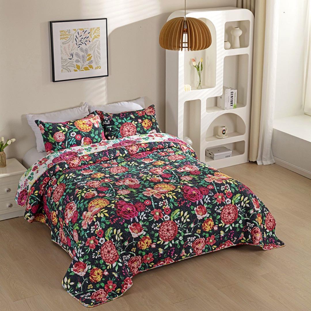 キルトベッドカバー3点セット綿マルチカバー キルティング 613