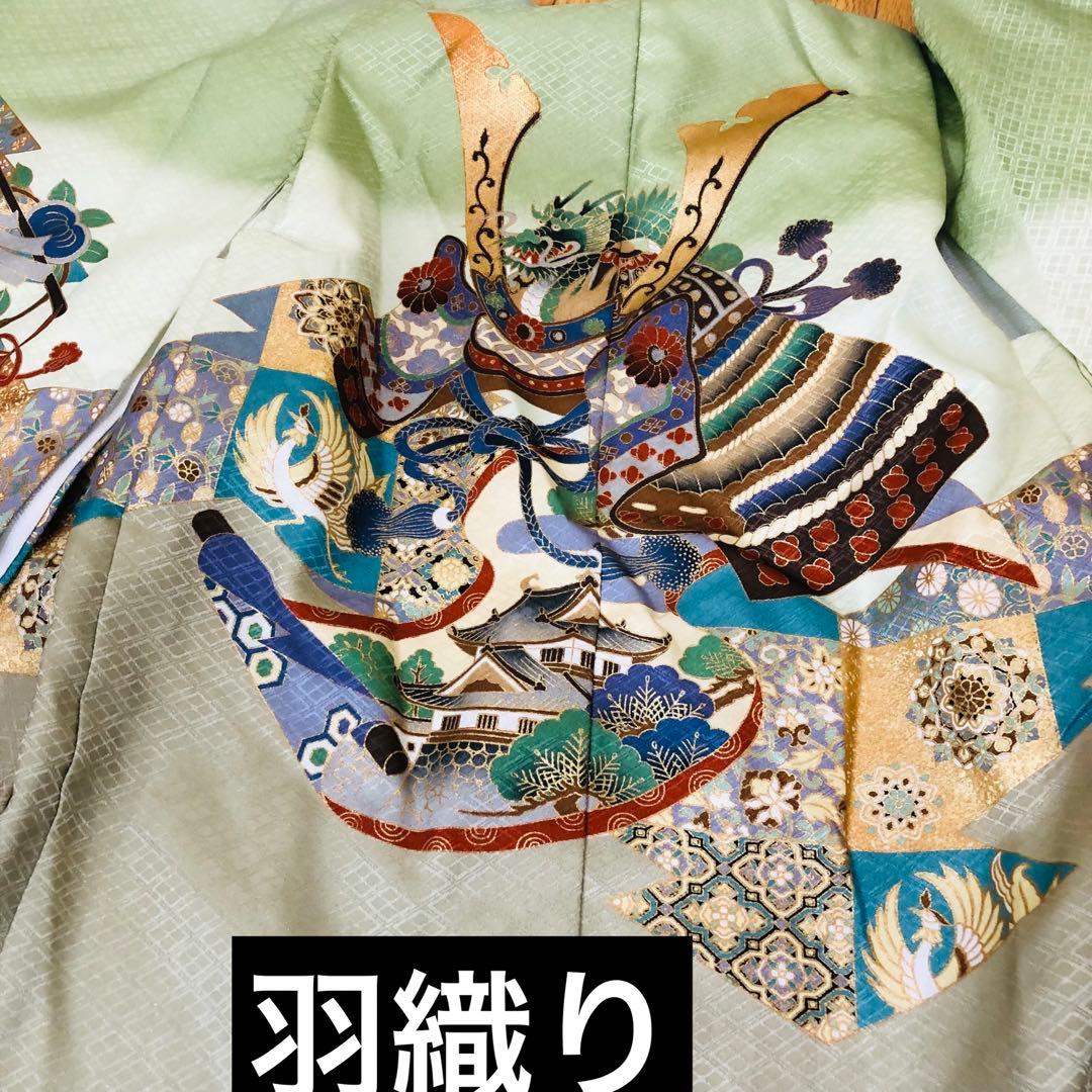 七五三着物五歳‼️完全フルセット‼️グリーン系1番人気柄兜⭐︎金蘭袴豪華際立つ秀品