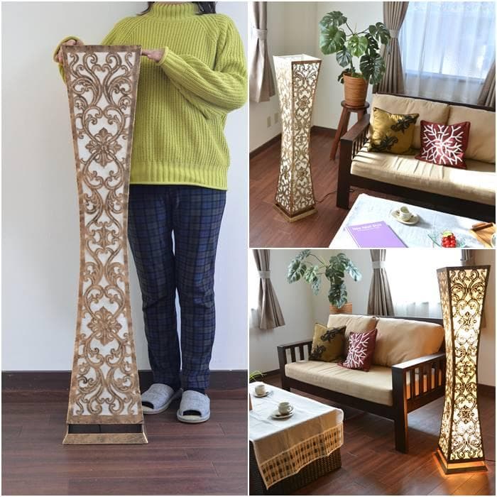 訳あり アジアン照明 ２灯式 アイアン モロッコ フロアランプ 角柱