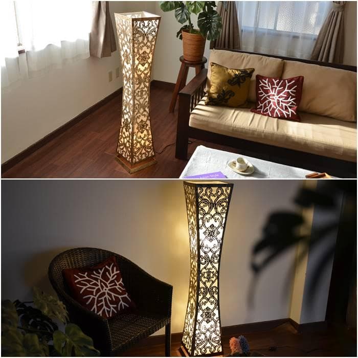 訳あり アジアン照明 ２灯式 アイアン モロッコ フロアランプ 角柱