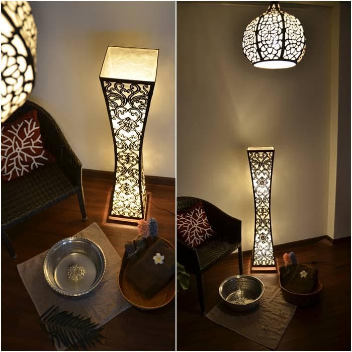 訳あり アジアン照明 ２灯式 アイアン モロッコ フロアランプ 角柱