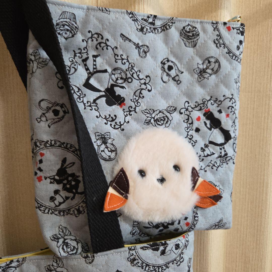 ●いちご●チェック柄●親子もふもふシマエナガ　トートバッグ