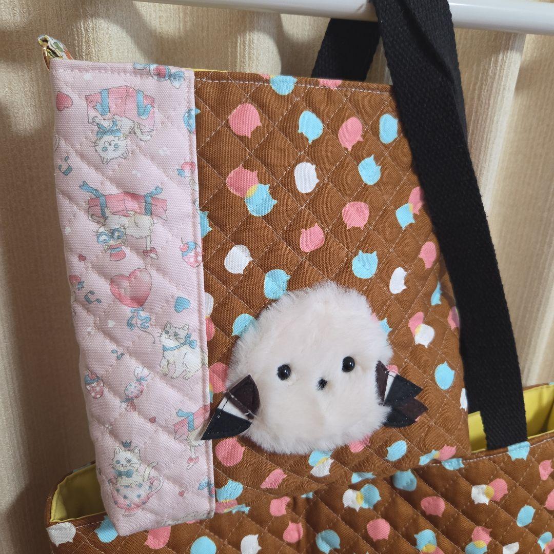 ●いちご●チェック柄●親子もふもふシマエナガ　トートバッグ