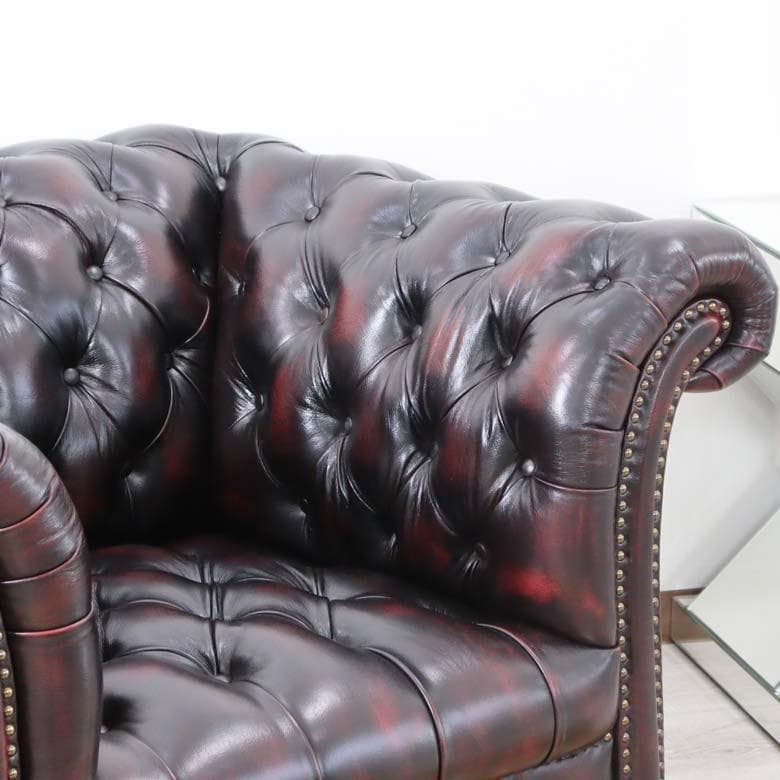 チェスターフィールド 総革 1人がけソファ 革張り レッド アームチェア