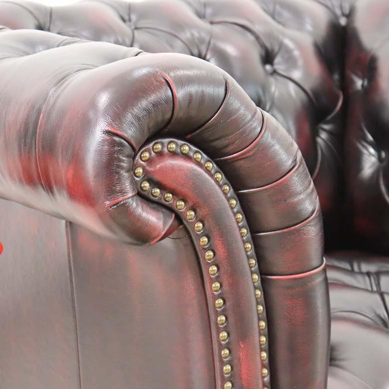 チェスターフィールド 総革 1人がけソファ 革張り レッド アームチェア