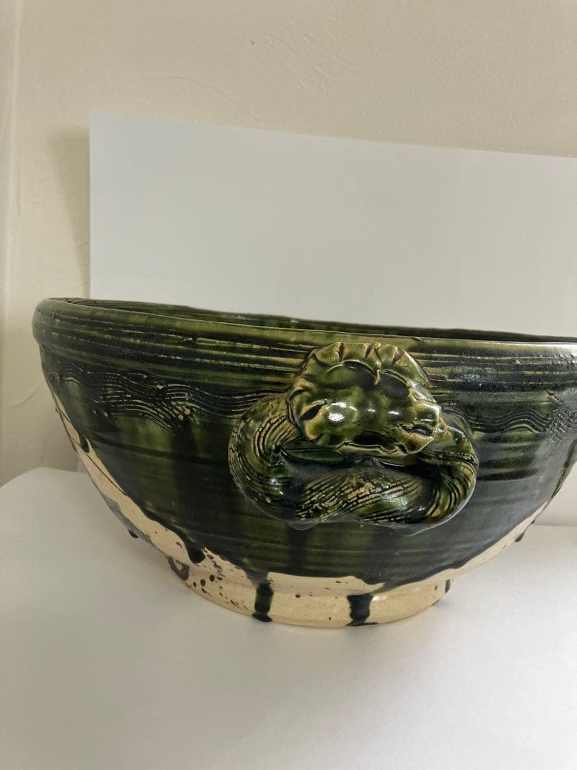 本村　満文　作　織部大鉢 桐共箱入り