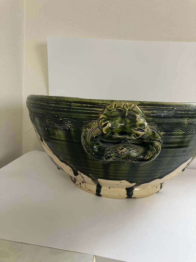 本村　満文　作　織部大鉢 桐共箱入り