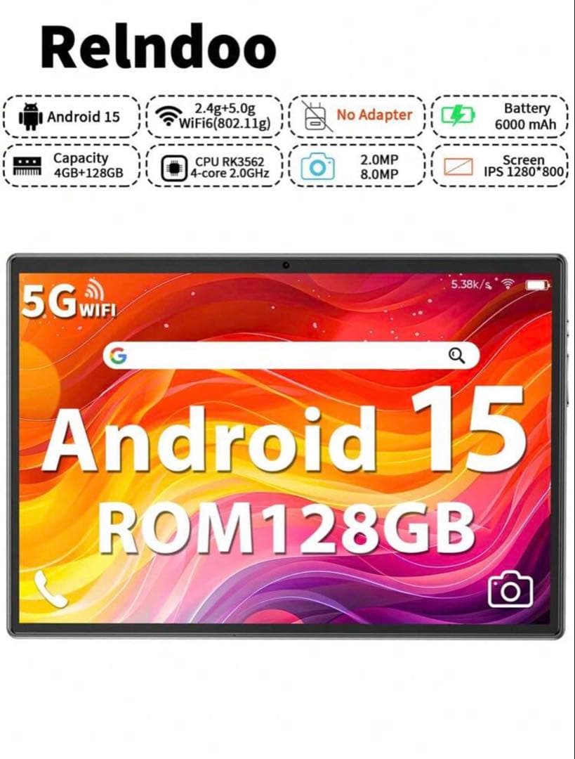 Relndoo android15 タブレット 128GB