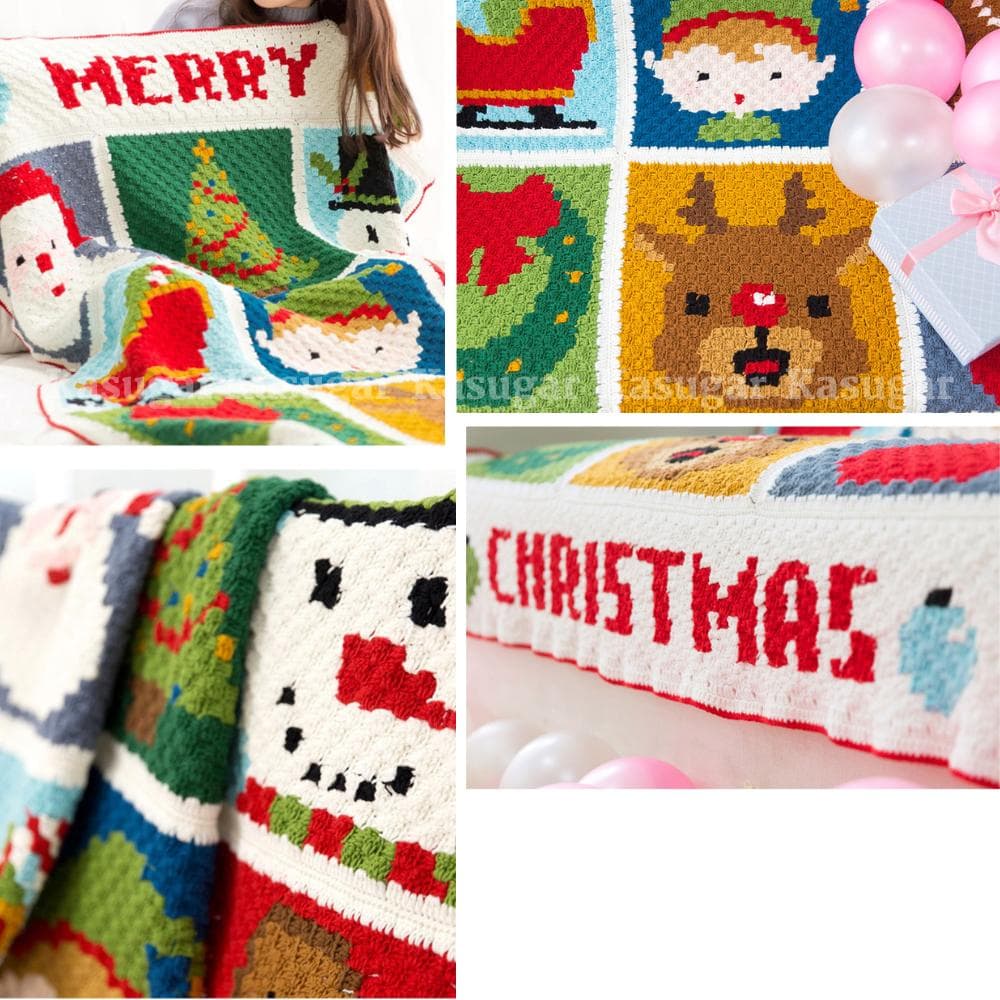 かぎ針編み クリスマス タペストリー 膝掛け マルチ ソファカバー ベッドフット