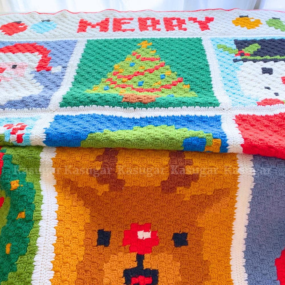 かぎ針編み クリスマス タペストリー 膝掛け マルチ ソファカバー ベッドフット