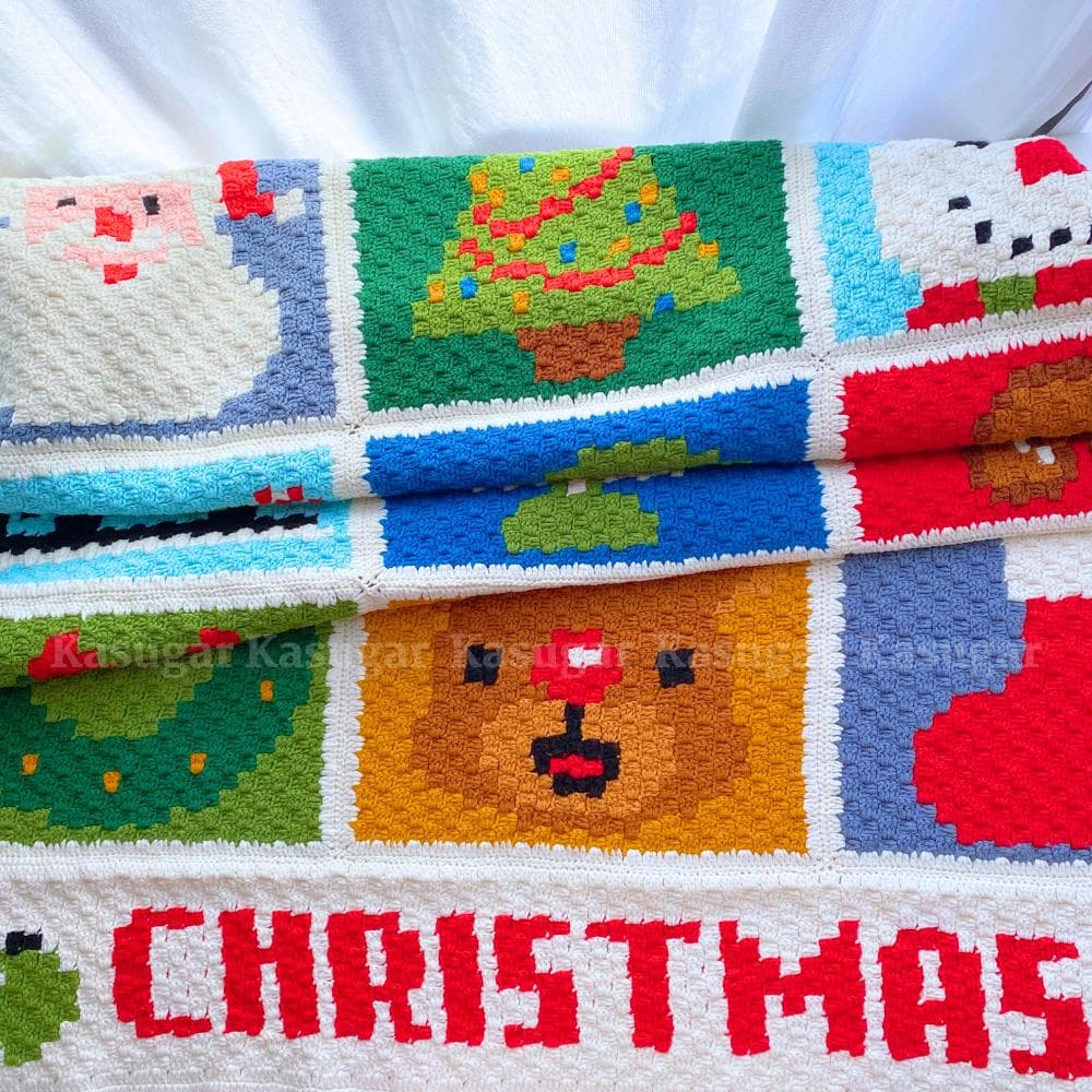 かぎ針編み クリスマス タペストリー 膝掛け マルチ ソファカバー ベッドフット