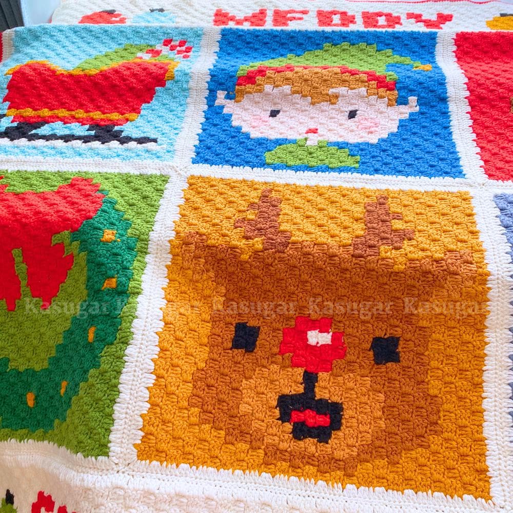 かぎ針編み クリスマス タペストリー 膝掛け マルチ ソファカバー ベッドフット
