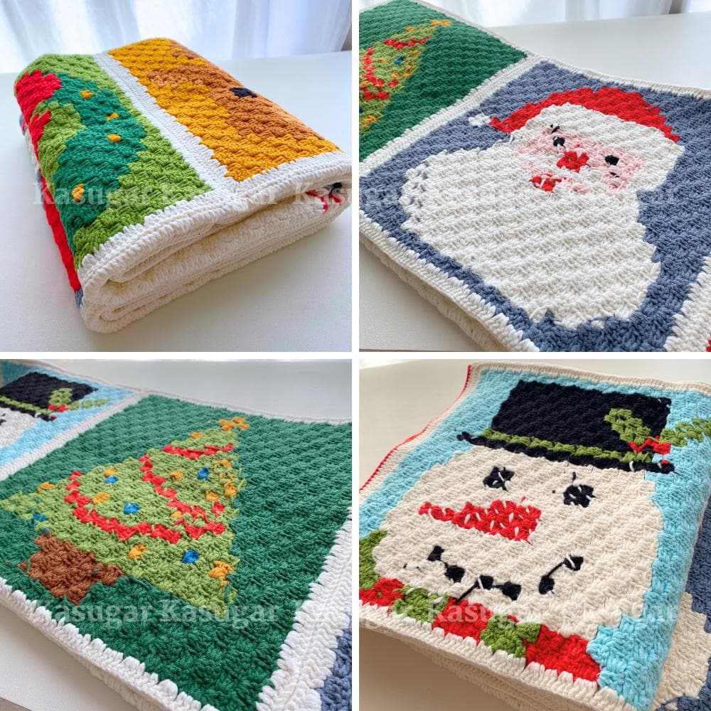 かぎ針編み クリスマス タペストリー 膝掛け マルチ ソファカバー ベッドフット