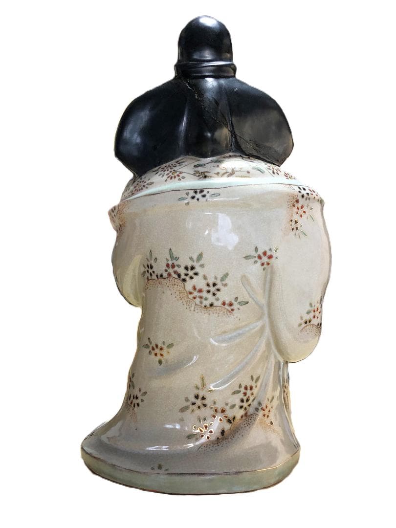 【 京清水焼骨董 金襴手お多福置物 】　仁清窯陶印　傷みあり