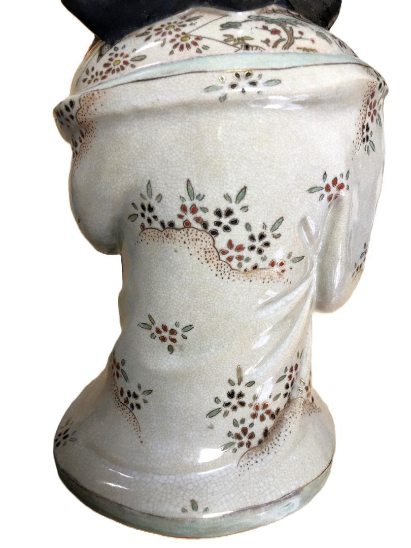 【 京清水焼骨董 金襴手お多福置物 】　仁清窯陶印　傷みあり