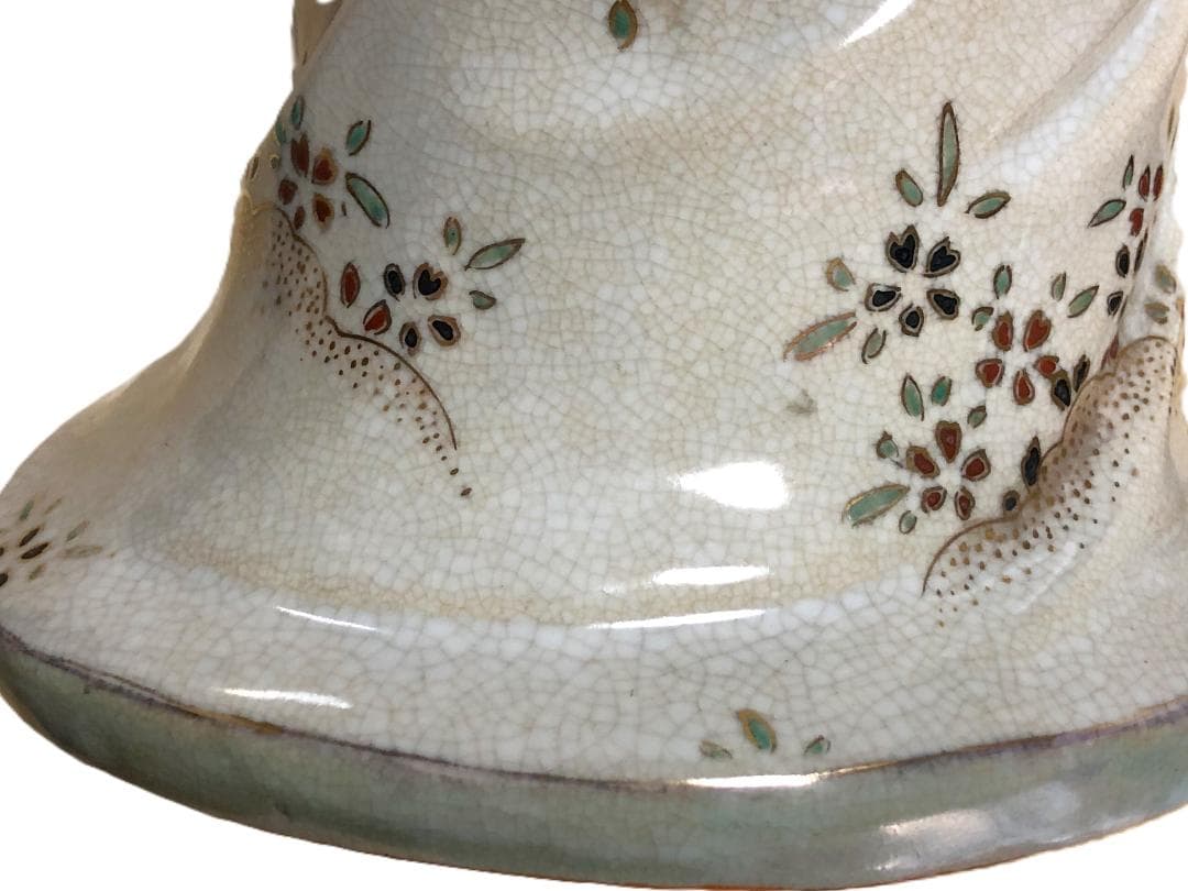 【 京清水焼骨董 金襴手お多福置物 】　仁清窯陶印　傷みあり