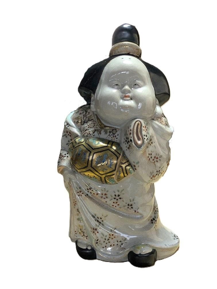【 京清水焼骨董 金襴手お多福置物 】　仁清窯陶印　傷みあり