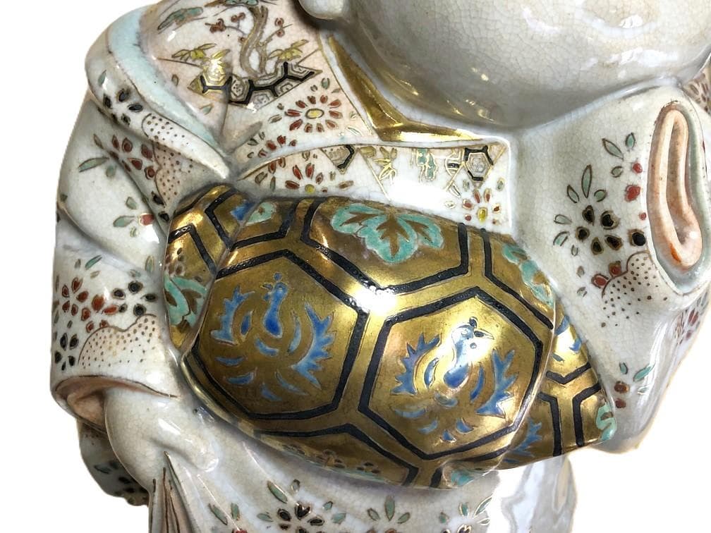【 京清水焼骨董 金襴手お多福置物 】　仁清窯陶印　傷みあり